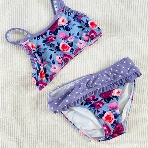Millie Loves Lily Girls Ruffle bikini, Size 12 in Periwinkle & Fuchsia Rose